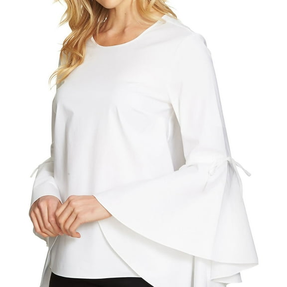 1.STATE Womens Cascade Sleeve Knit Blouse, White, Small