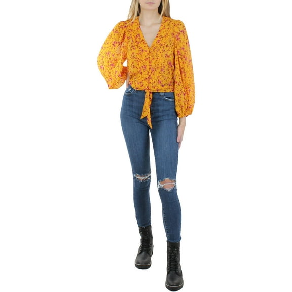 1.State Womens Floral Print Tie Front Button-Down Top