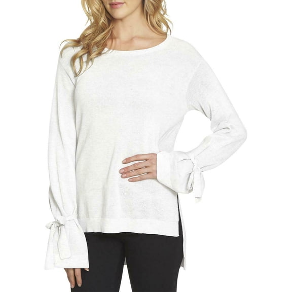 1.State Womens Jacquard Ribbed Trim Long Sleeves Crewneck Sweater Top