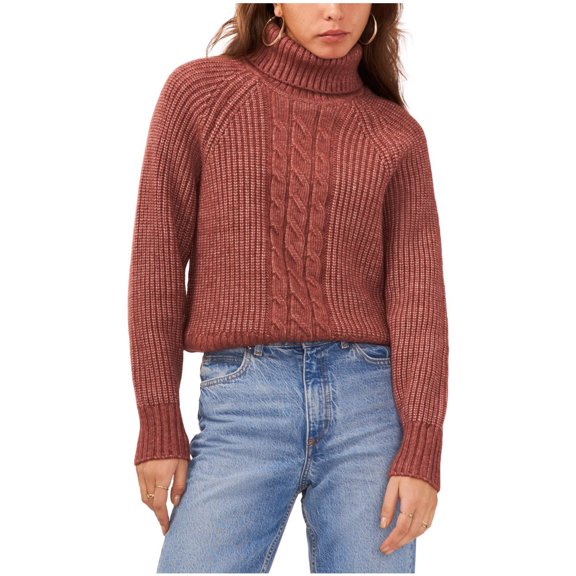 1.STATE Womens Turtleneck Back Cut Out Raglan Sleeve Knit Sweater, Brown, Large