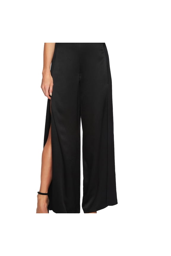 Womens Overlapping Casual Wide Leg Pants, Black, 2