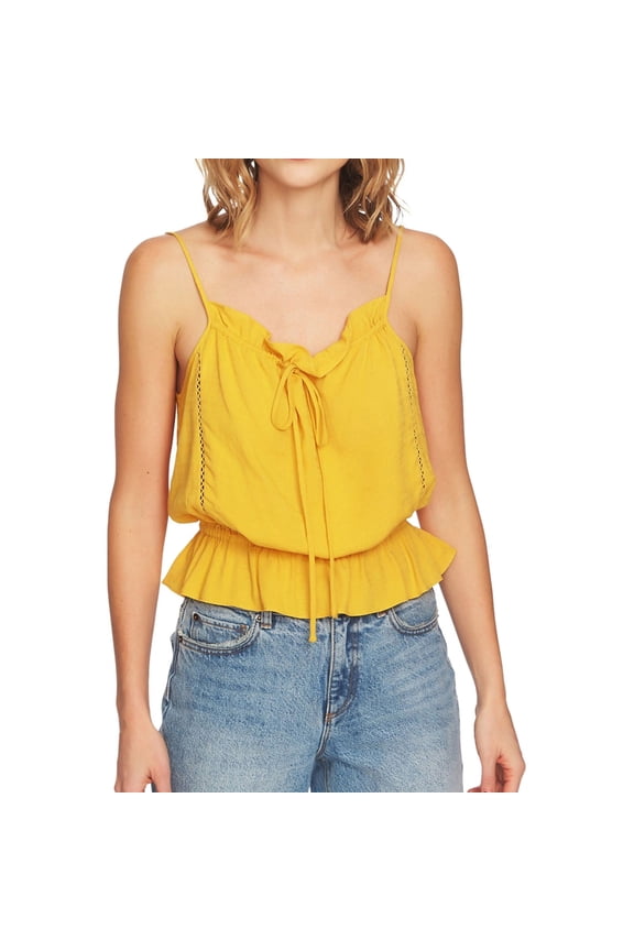 Womens Tie Front Peplum Cami Tank Top, Yellow, Small
