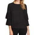 thumbnail image 1 of 1.STATE Womens Tiered-Sleeve Knit Blouse, Black, X-Small, 1 of 2