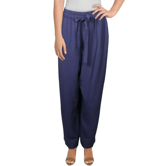 1.State Womens Plus Drawstring Flat Front Linen Pants Navy 2X
