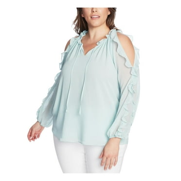 1.State Womens Plus Ruffled Keyhole Blouse Blue 1X