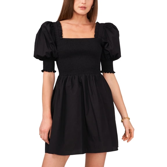 1.State Womens Puff Sleeve Mini Dress Rich Black 2XS
