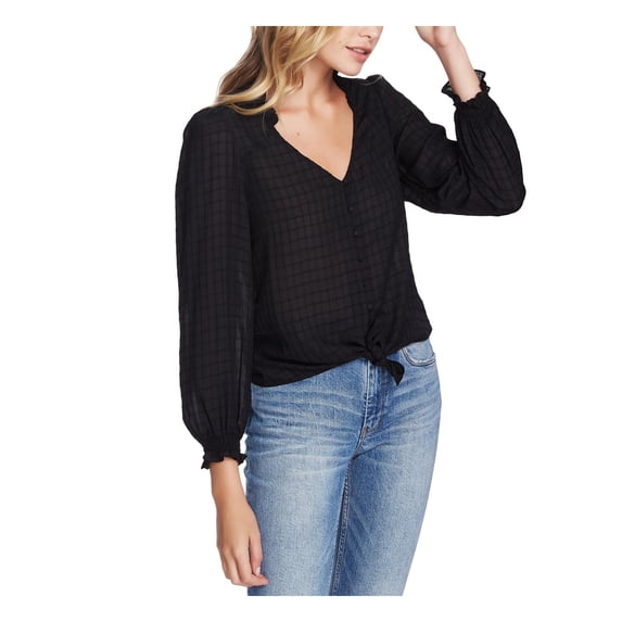 1.State Womens Ruffle Window Pane Blouse