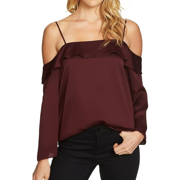 1.STATE Womens Ruffled Off the Shoulder Blouse, Red, X-Small