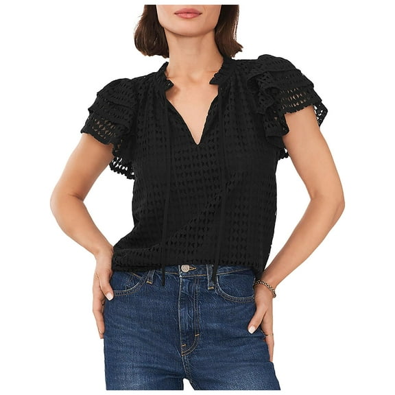 1.State Womens Ruffled Tie Neck Pullover Top