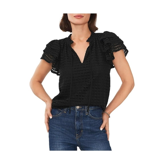 1.State Womens Ruffled Tie Neck Pullover Top