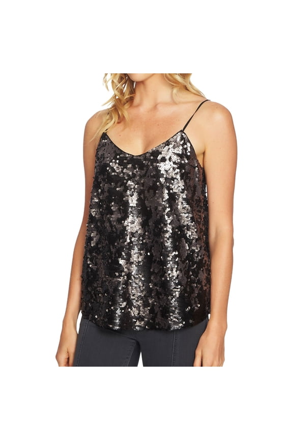 Womens Sequins Cami Tank Top, Metallic, Medium