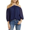 thumbnail image 1 of 1.STATE Womens Sheer Knit Blouse, Blue, Small, 1 of 3