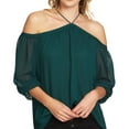 thumbnail image 1 of 1.STATE Womens Sheer Knit Blouse, Green, X-Small, 1 of 2