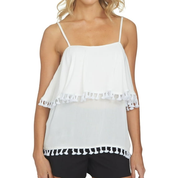 1.STATE Womens Tassel Trim Knit Blouse, White, X-Large