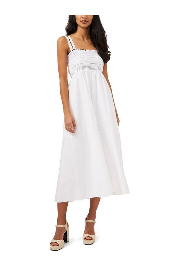 Womens Cotton Smocked Dress Ultra White XL