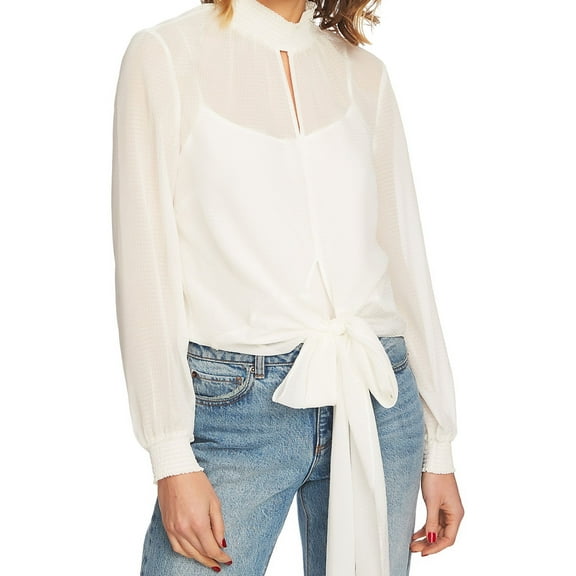 1.STATE Womens Smocked Neck Pullover Blouse, White, Medium