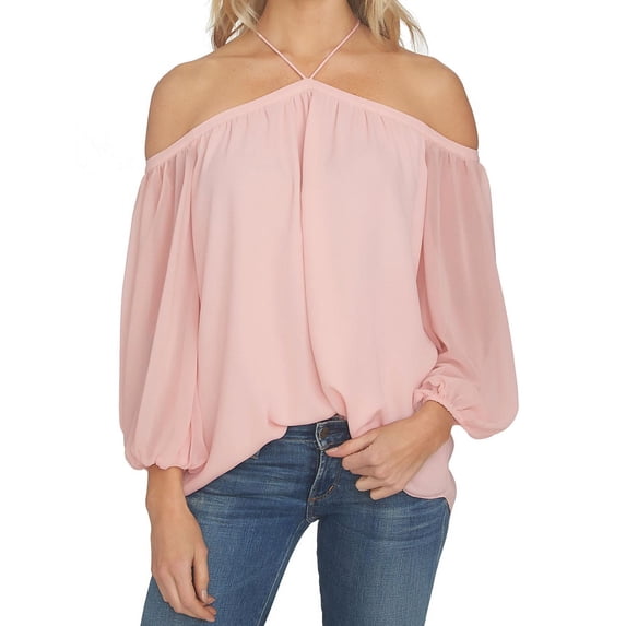 1.STATE Womens Sheer Knit Blouse, Pink, XX-Large