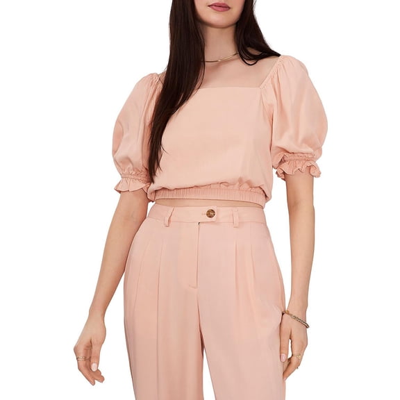 1.State Womens Square Neck Puff Sleeve Cropped