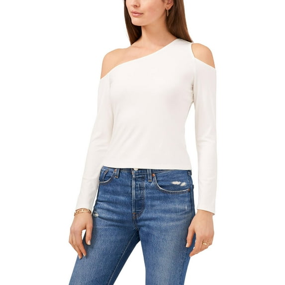1.State Womens Stretch Ribbed One-Shoulder Pullover Top