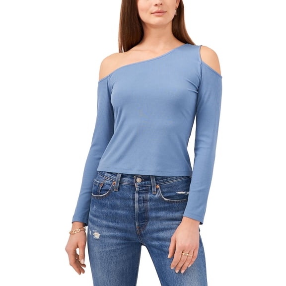 1.State Womens Stretch Ribbed One-Shoulder Pullover Top
