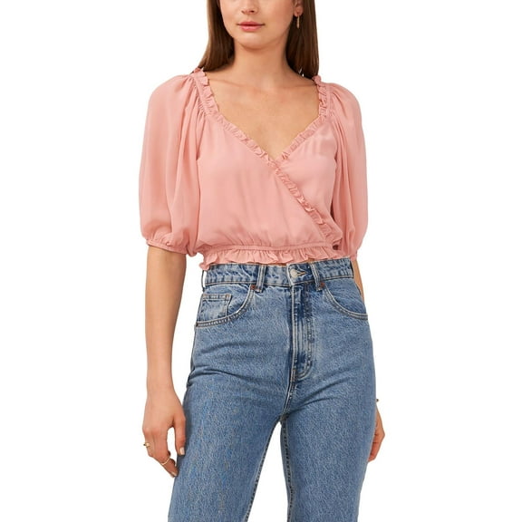1.State Womens Surplice Ruffled Pullover Top