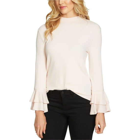 1.State Womens The Curator Ruffled-Sleeve Mock Turtleneck Sweater Red M