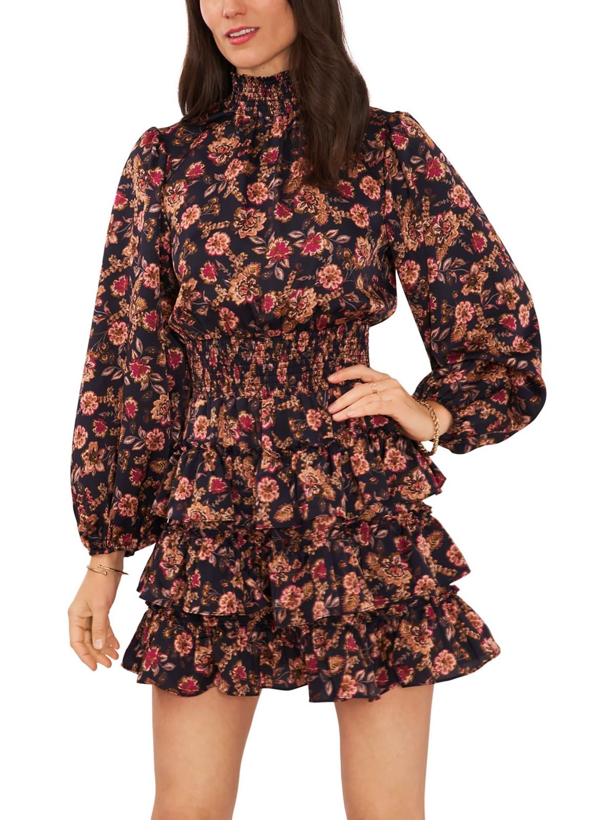 1 state puff sleeve tiered short dress 1.STATE Women's V-Neck Tiered Bubble Puff Sleeve Mini Dress