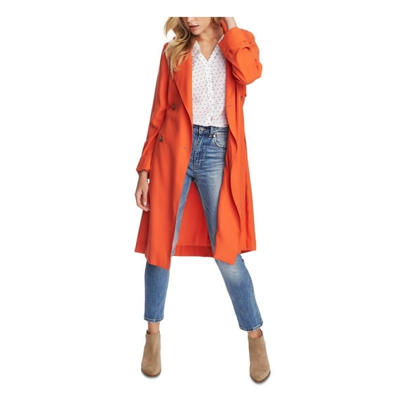 1.State Womens Twill Belted Trench Coat Orange 8