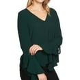 thumbnail image 1 of 1.STATE Womens Cascade-Sleeve Pullover Blouse, Green, Medium, 1 of 2