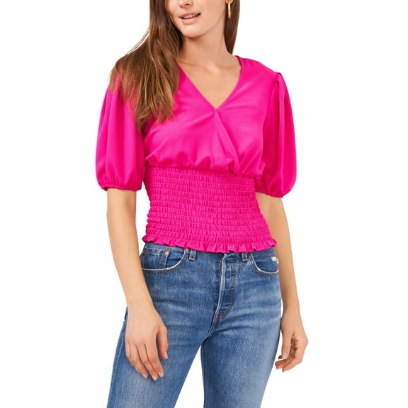 1.State Womens V Neck Smocked Waist Top Venice Pink M