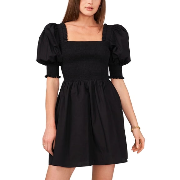 1.State Womens Puff Sleeve Mini Dress Rich Black XS