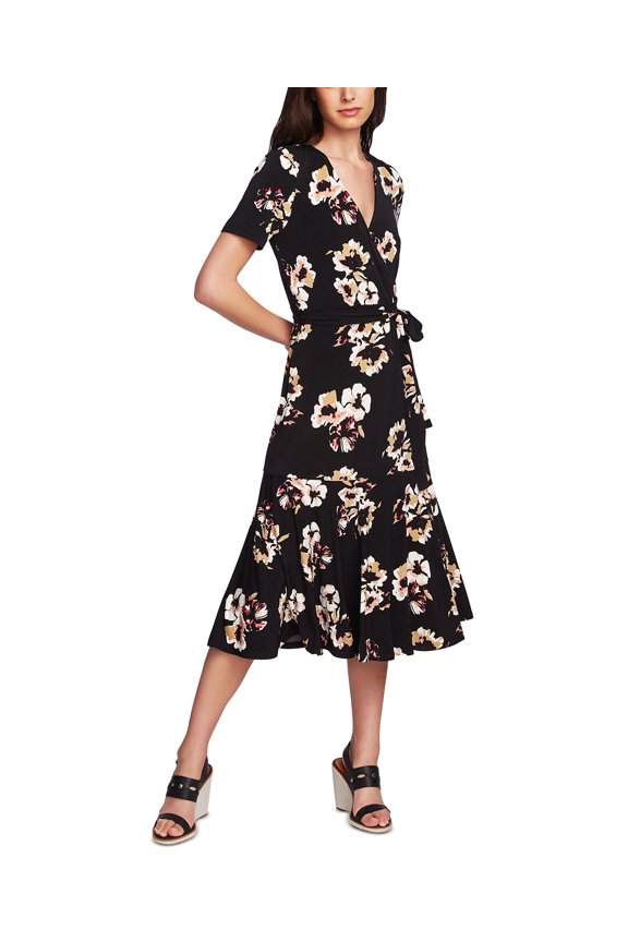 Wrap Front Floral Dress Desert Sand S