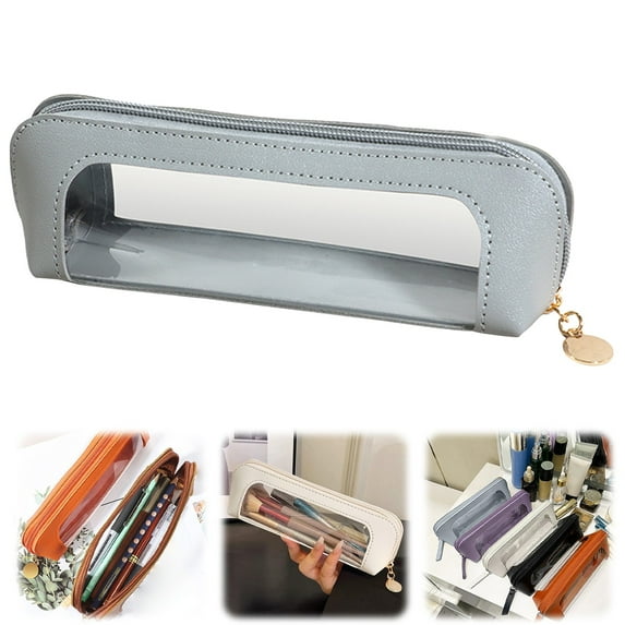 Under $1, Stationery Pouch, Large Pvc Pencil Case, Extra Capacity with Wide Opening, Soft Quilted Organizer for Stationery, Pencil Case, Gray by Goohae