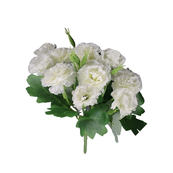 1 Stem 10 Head Carnations, Outdoor UV Resistant No Fade Artificial Flower, Mini Carnation Silk Petals Fake Flowers Forever Plants for Home Party and Wedding Decor, 11.81 Inch, White