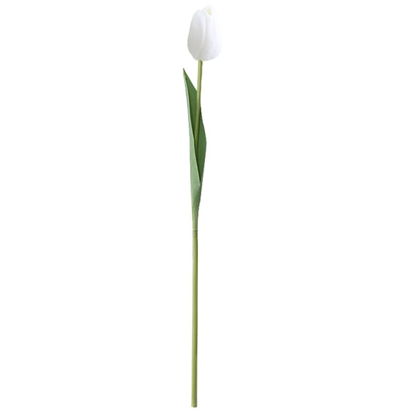 [1 Stem] 18.5" Realistic Artificial Tulip Silk Flower for Vase Fill DIY Floral Arrangements - White