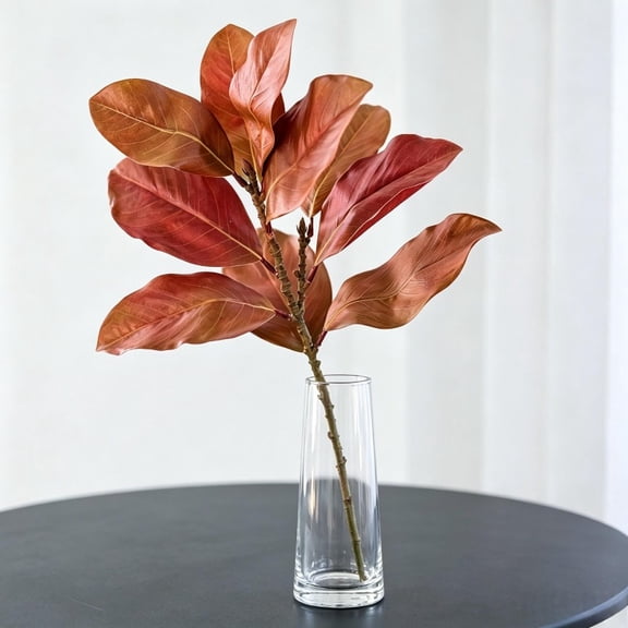 1-Stem Artificial Magnolia Leaf, Faux Foliage for Home Wedding Garden Window Display