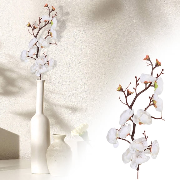 1 Stem Artificial Plum Blossom Flower Faux Silk Pink Plum Branch for Vase Chinese Home Interior Table Centerpiece Decor 26cm, Clearance White