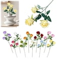thumbnail image 1 of 1 Stem Three-Headed Artificial Rose Flower Faux Silk Rose Head Branch for Wedding Bouquet Centerpiece Hotel Home Table Decor 66cm, Clearance Yellow, 1 of 9