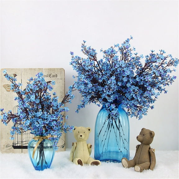 1 Stems Blue Babys Breath Artificial Flowers, 5 Branches Per Stem Fall Christmas Decor Gold Artificial Gypsophila Flowers Bouquet for Centerpiece Thanksgiving Halloween Home Decoration