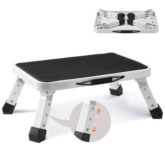 1-Step Folding Steel Step Stool 330 lbs Adjustable Height Non-Slip Portable