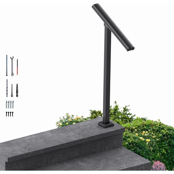1 Step Handrail for Outdoor Steps, Alloy Railing Set, Porch Railing Kit,Free Installation Kits Included, Under Harsh Weather Conditions,Rust Free, for 1 Step.