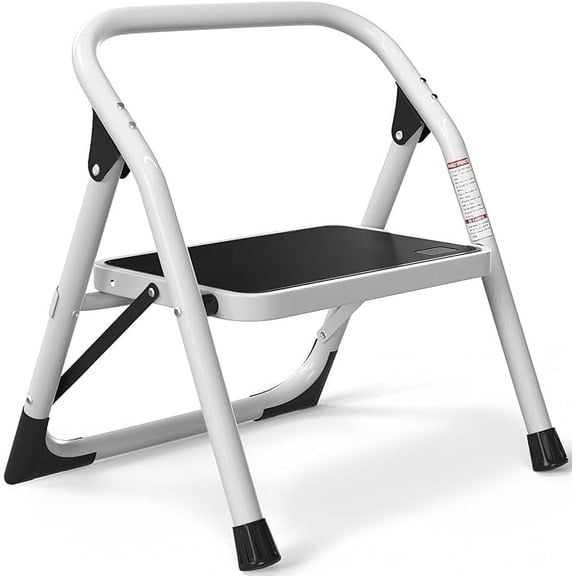 1-Step Ladder Folding Step Stool with Anti-Slip Sturdy and Wide Pedal Stepladder Multi-Use for Home and Kitchen Space Saving (White)