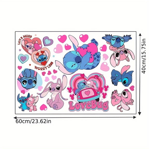 1 Stitch sticker color DIY sticker, suitable for Valentine's Day decoration, room, laptop, romantic room decoration | Durable sticker