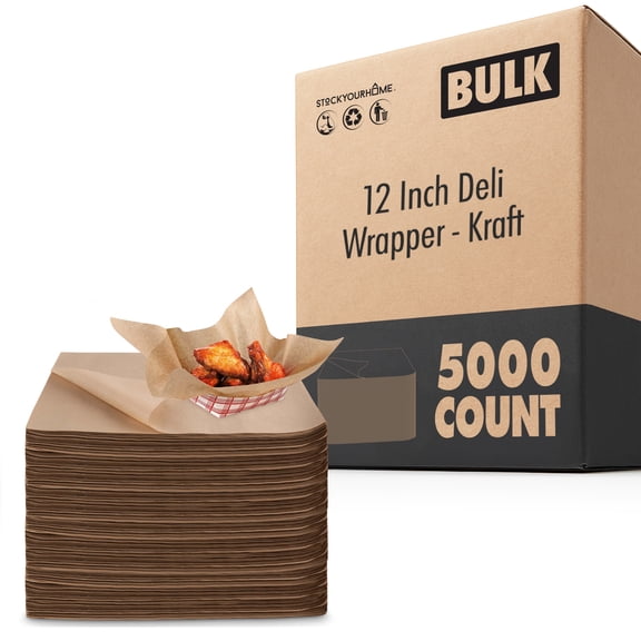 1. Stock Your Home 12 x 12 Grease Proof Deli Wrappers 5000 Pack Pre Cut Natural Wax Paper Sheets Recyclable Basket Liners Kraft Squares for Food Trays and Baskets