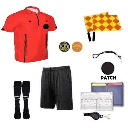 1 Stop Soccer Premium Referee 10 Piece Package Jersey Coin Short Socks Flags Set Whistle Referee Wallet and Cards Velcro