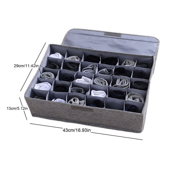 1*Storage 30 Grid Socks and Underwear Storage Box with Lid: Fabric Imitation Cotton and Linen Design and Effective Classification and Organization