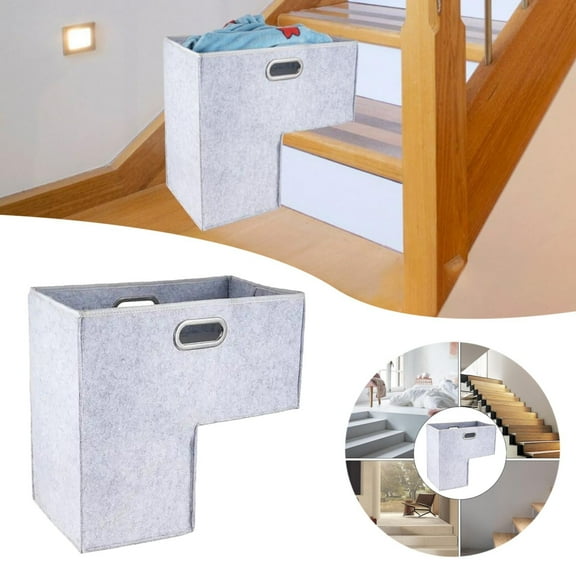 1* Storage Basket,L Shape Stair Baskets Foldable Stair Basket For 16” Stairs Stair Baskets Storage Stairlift Basket For Wooden Stairs Storage Organizer Home Decor