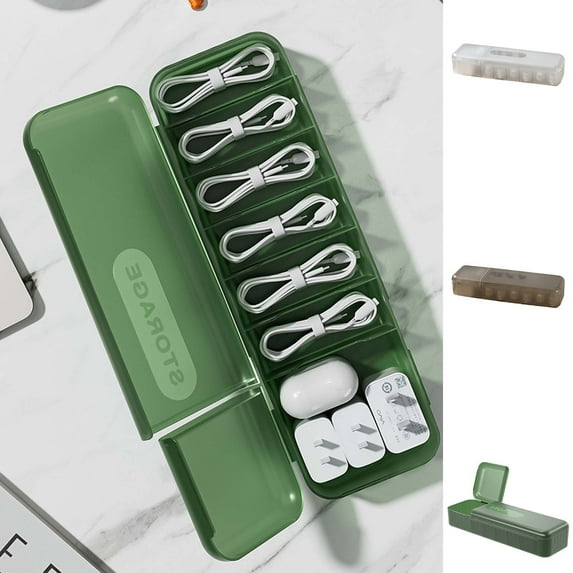 1*Storage Box Data Cable Organizer Box Cable Management 7 Compartments Storage Box Usb Cord Sorter Small Desk Electronic Accessories Organizer and Storage,Contact Cases Green Stora