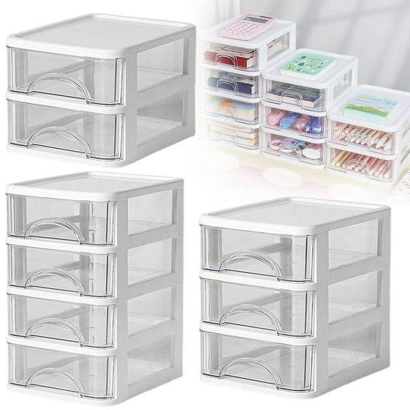 1 Storage Box Plastic Kitchen Pantry Stackable Storage Organizer Container Station With Drawers for Cabinet Countertop Holds Coffee Tea Sugar Packets Creamers Clear White