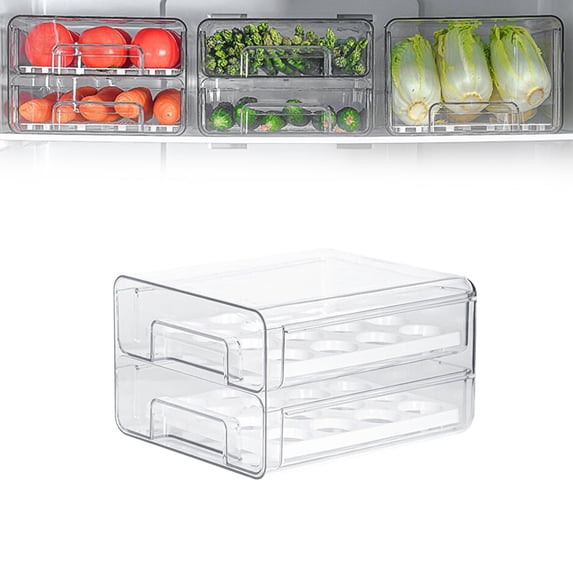 1 Storage Box,Refrigerator Storage Box,Refrigerator Organizer Fridge Drawers With Lids Stackable Pull Out Fridge Storage Containers Double Layer Clear Plastic Refrigerator Organizer With Drain Tray